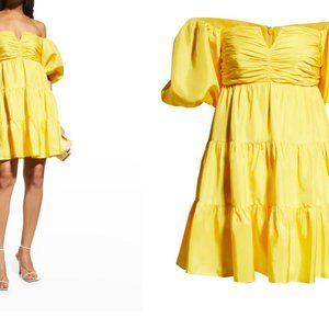 Rebecca Vallance - YELLOW Izzy Tiered Off-Shoulder Dress puff sleeve SIZE 4